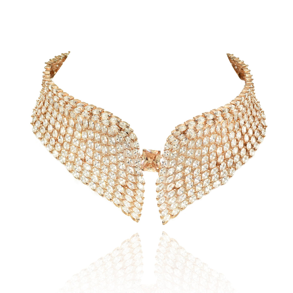Ziyana Rose Gold American Diamond Collar Choker - The Pashm