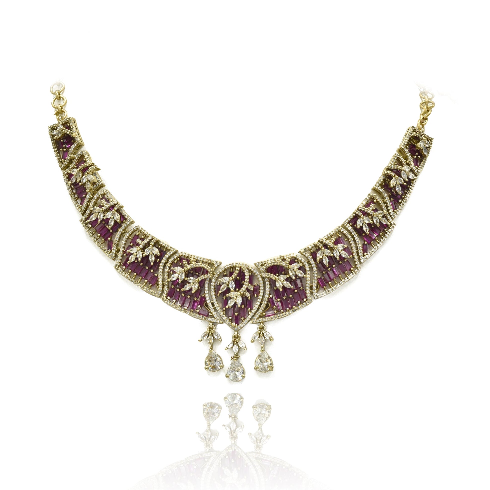 Yamisha American Diamond Statement Necklace Set with Drop Earrings - The Pashm