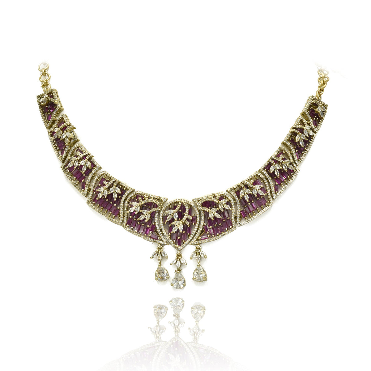 Yamisha American Diamond Statement Necklace Set with Drop Earrings - The Pashm