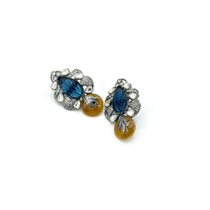 Leasha Studded Stone Earrings Blue Yellow - The Pashm