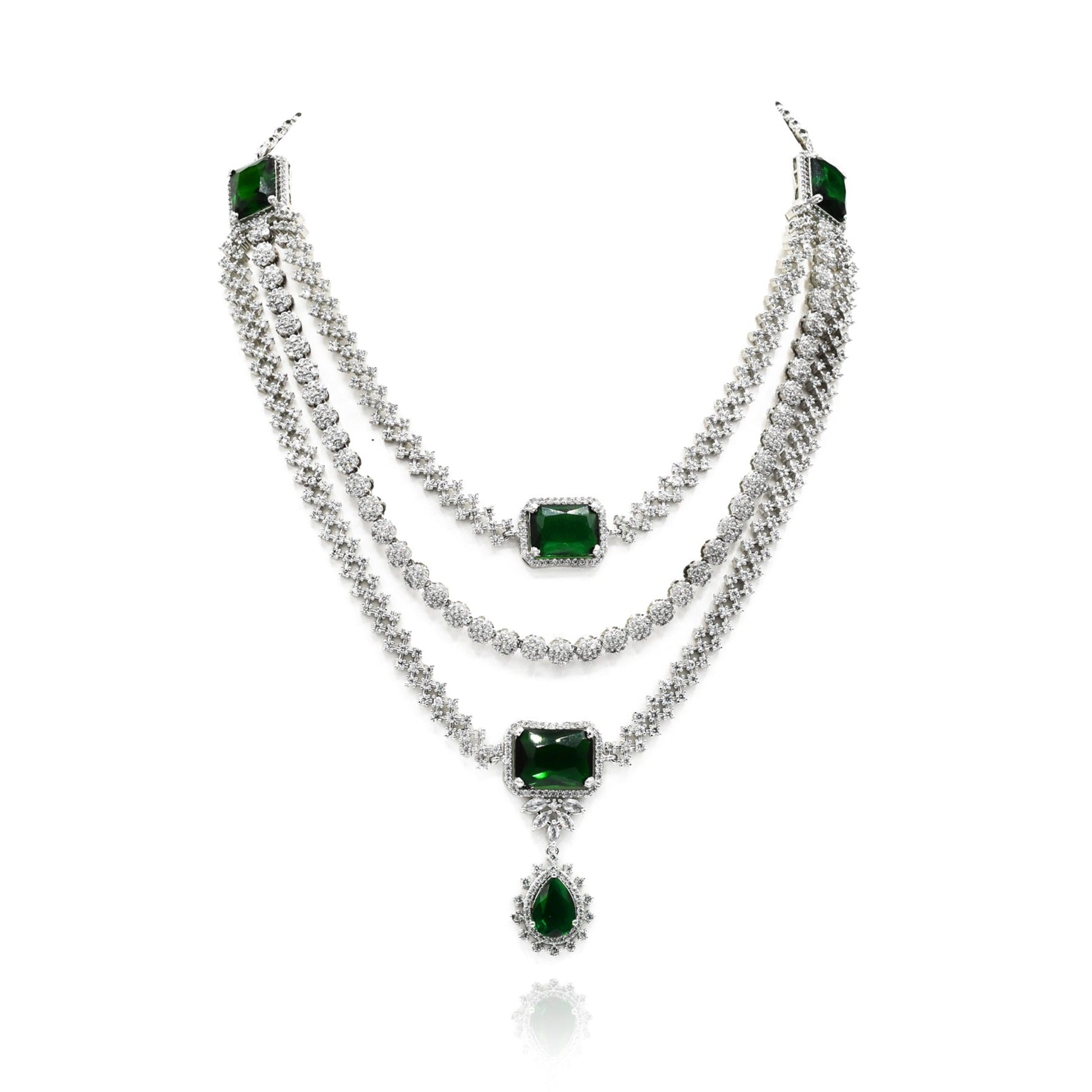 Easha Green Diamond Necklace Set - The Pashm