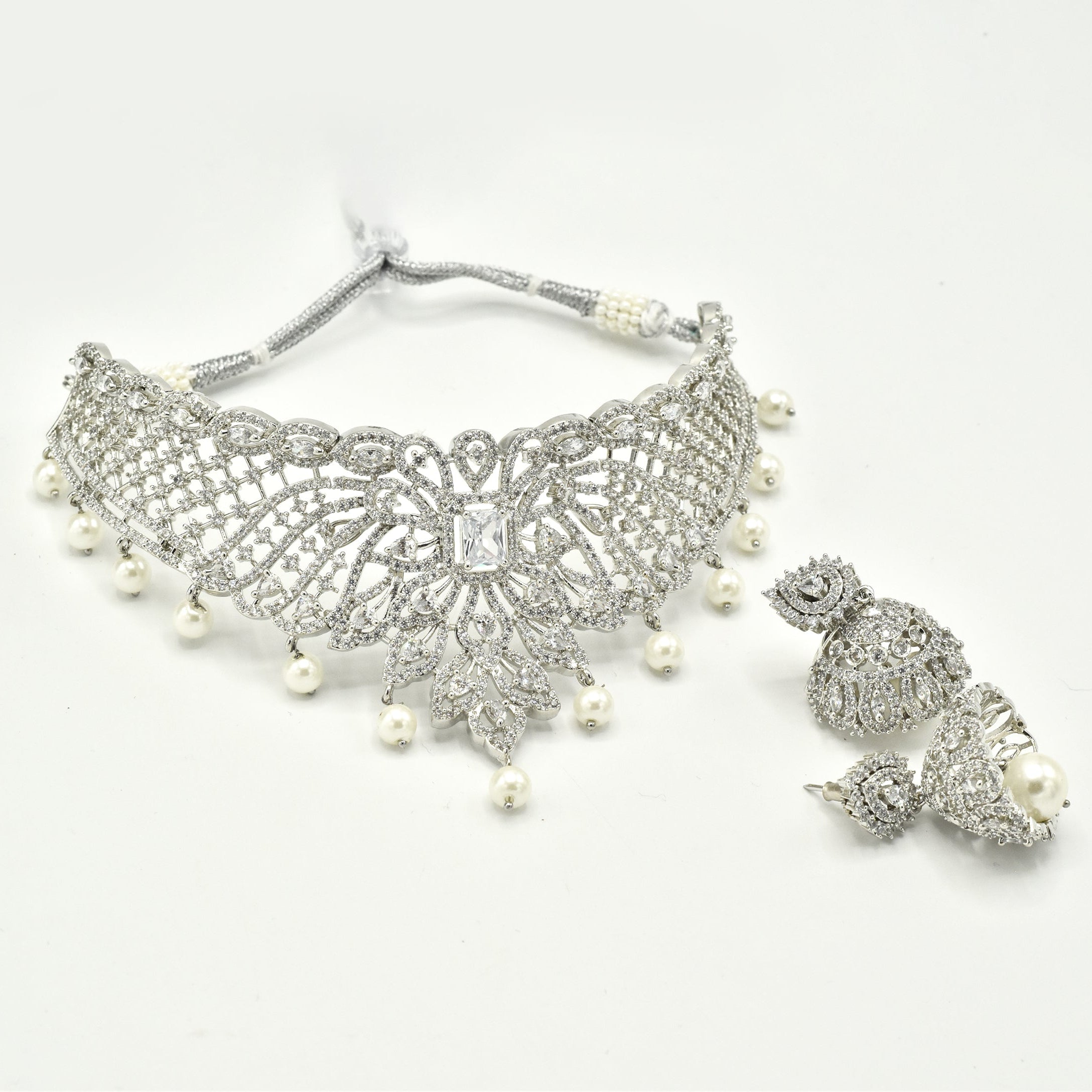 Ifama American Diamond Pearl Drop Bridal Choker Set - The Pashm