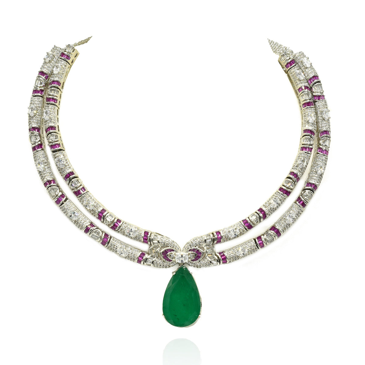 Zuena Emerald Drop Hasli Necklace Set - The Pashm