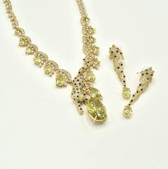 Sheba Panther Statement Necklace Set with Yellow Stones & American Diamonds