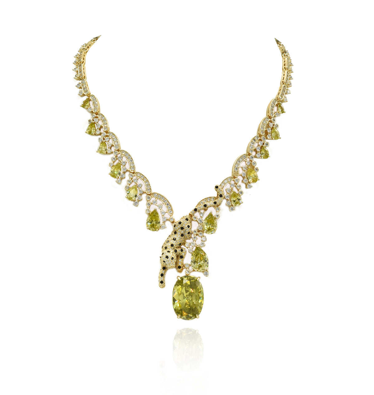 Sheba Panther Statement Necklace Set with Yellow Stones & American Diamonds