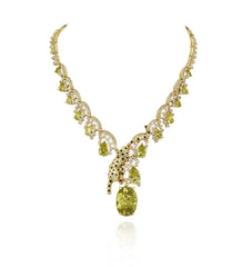 Sheba Panther Statement Necklace Set with Yellow Stones & American Diamonds