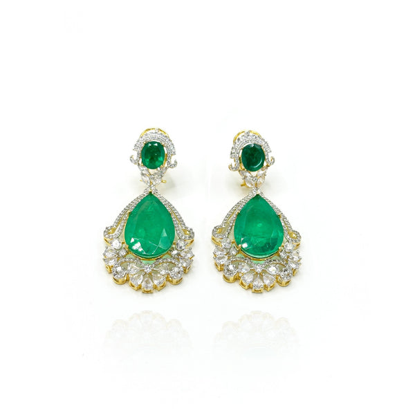 Jiya American Diamond Earrings Green - The Pashm