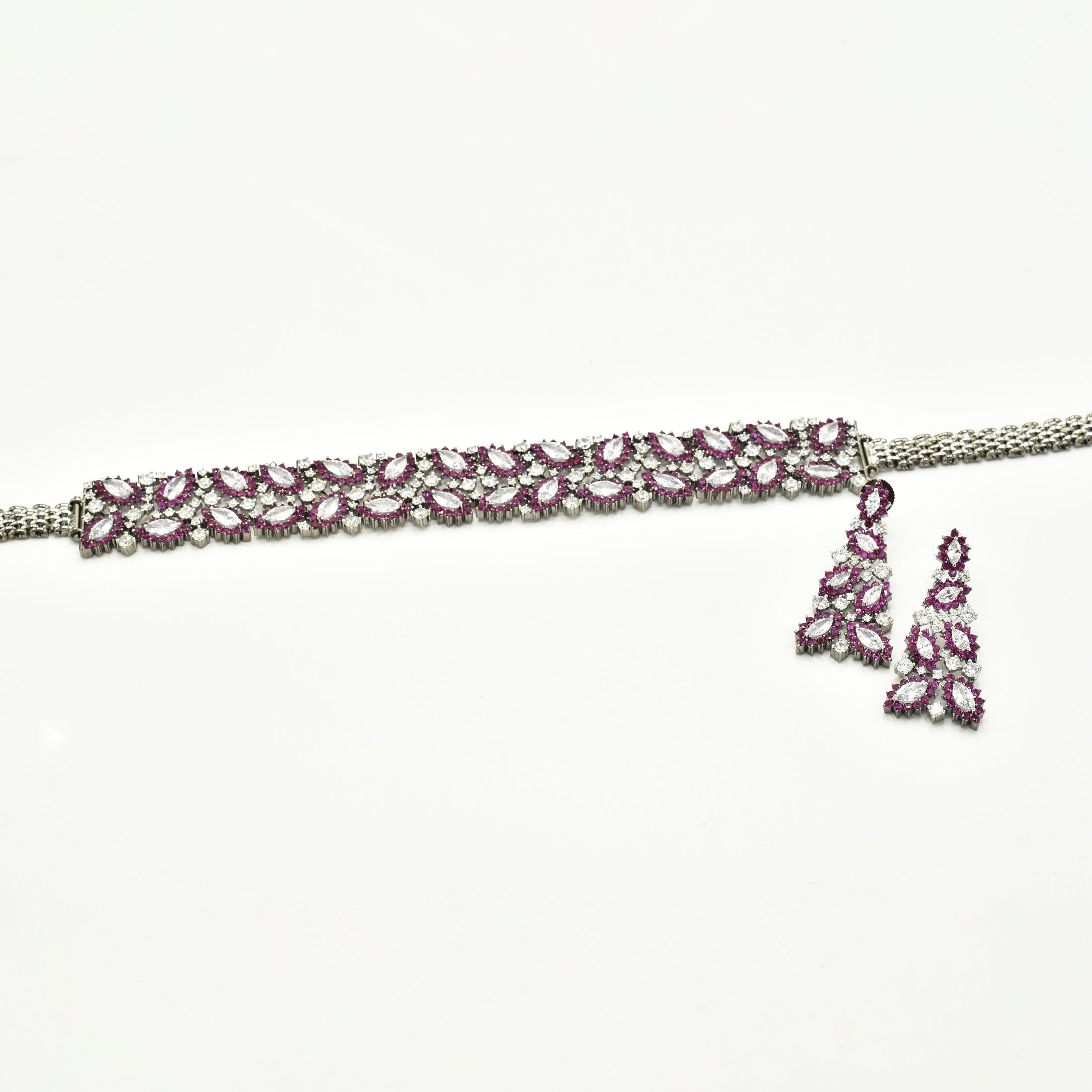 Tiya American Diamond Pink Leaves Set