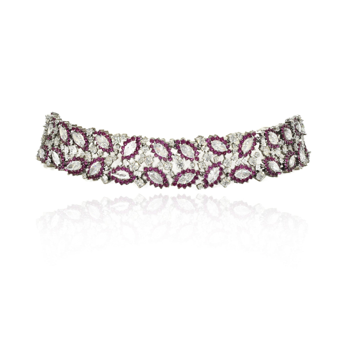 Tiya American Diamond Pink Leaves Set