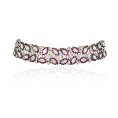 Tiya American Diamond Pink Leaves Set