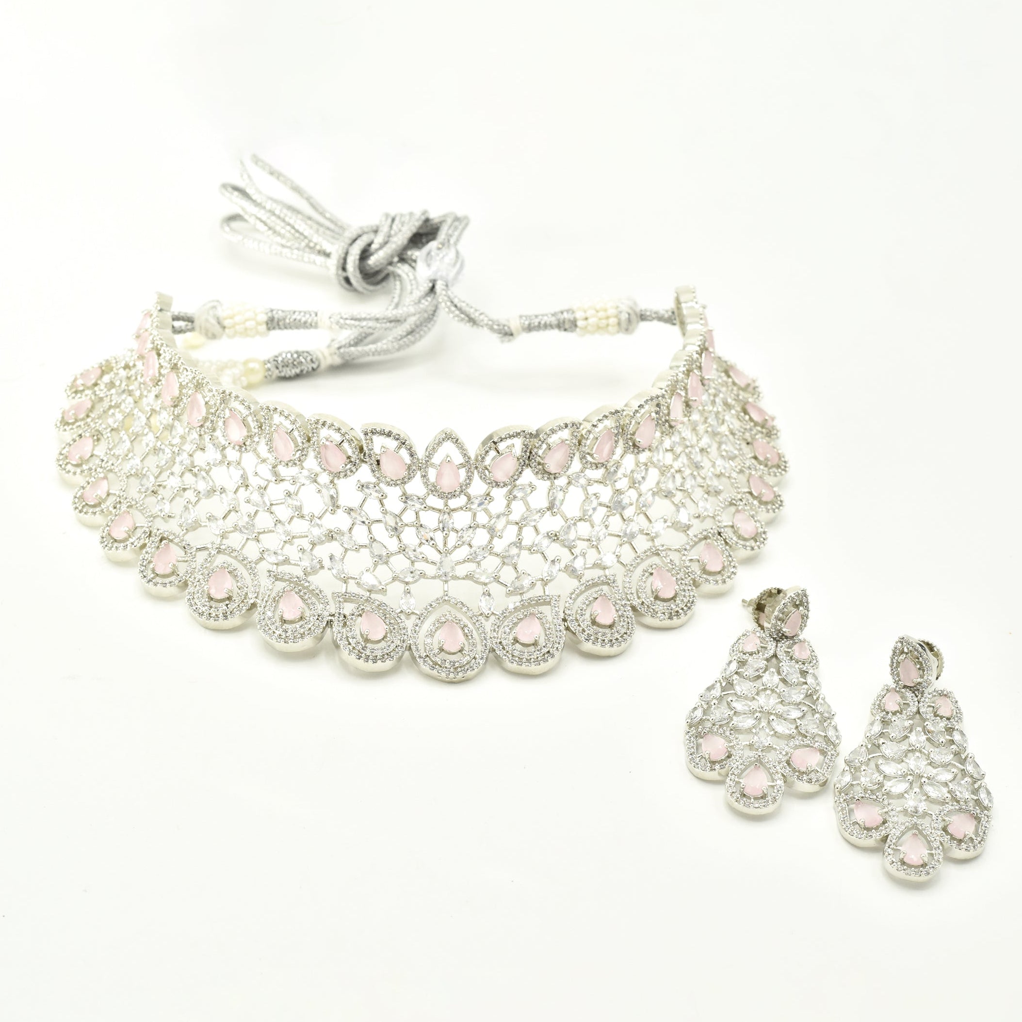 Tisya Pink American Diamond Bridal Choker Set - The Pashm
