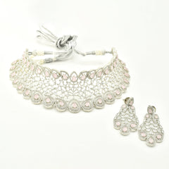 Tisya Pink American Diamond Bridal Choker Set - The Pashm