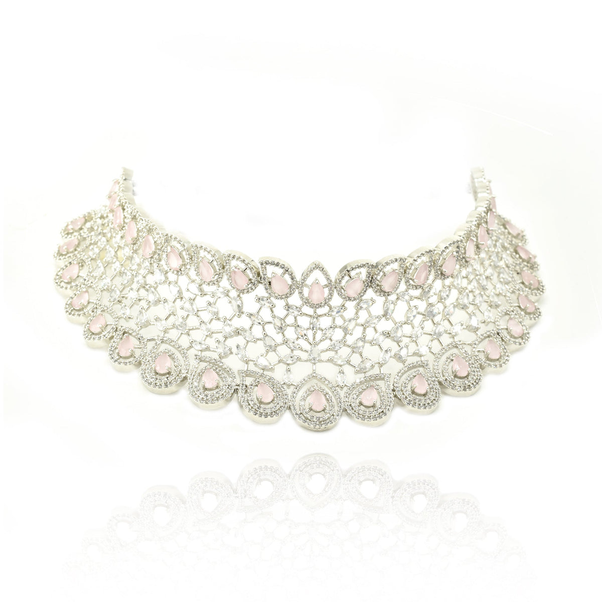 Tisya Pink American Diamond Bridal Choker Set - The Pashm