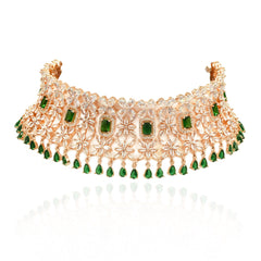 Eraya Rose Gold Emerald Green American Diamond Choker Set - The Pashm