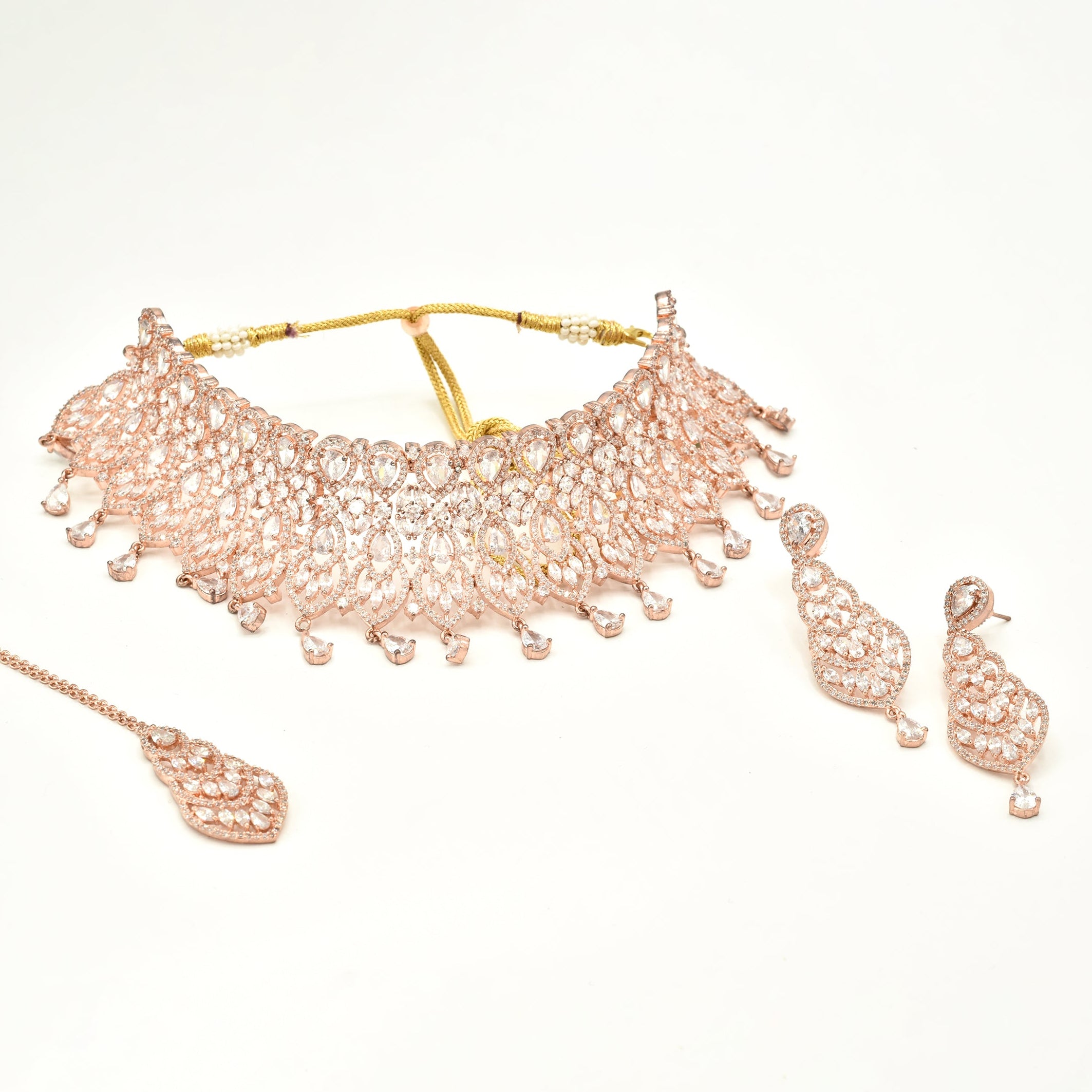 Aniya Rose Gold American Diamond Choker Set - The Pashm