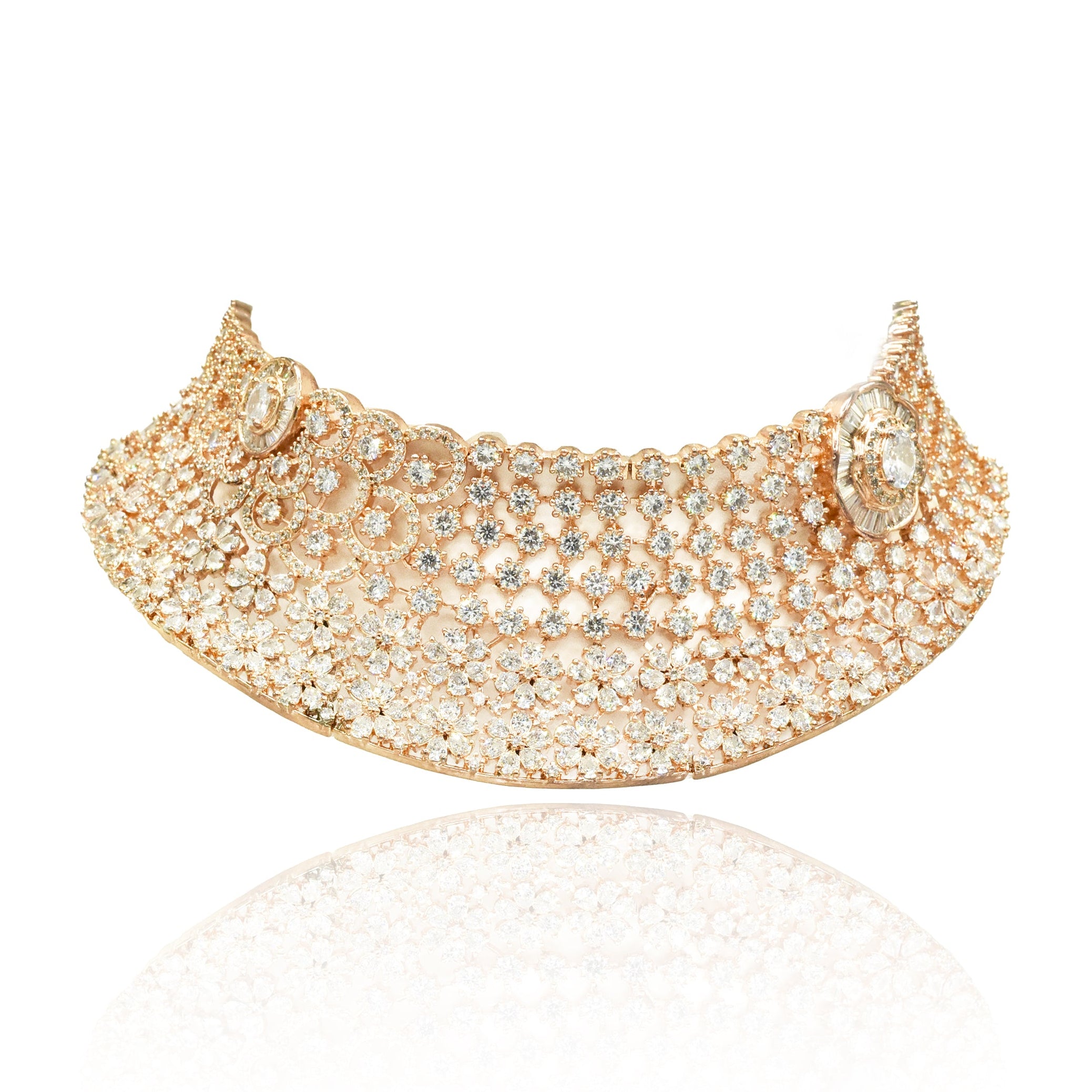 Sahana Rose Gold American Diamond Floral Bridal Choker Set - The Pashm