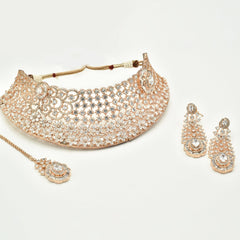 Sahana Rose Gold American Diamond Floral Bridal Choker Set - The Pashm