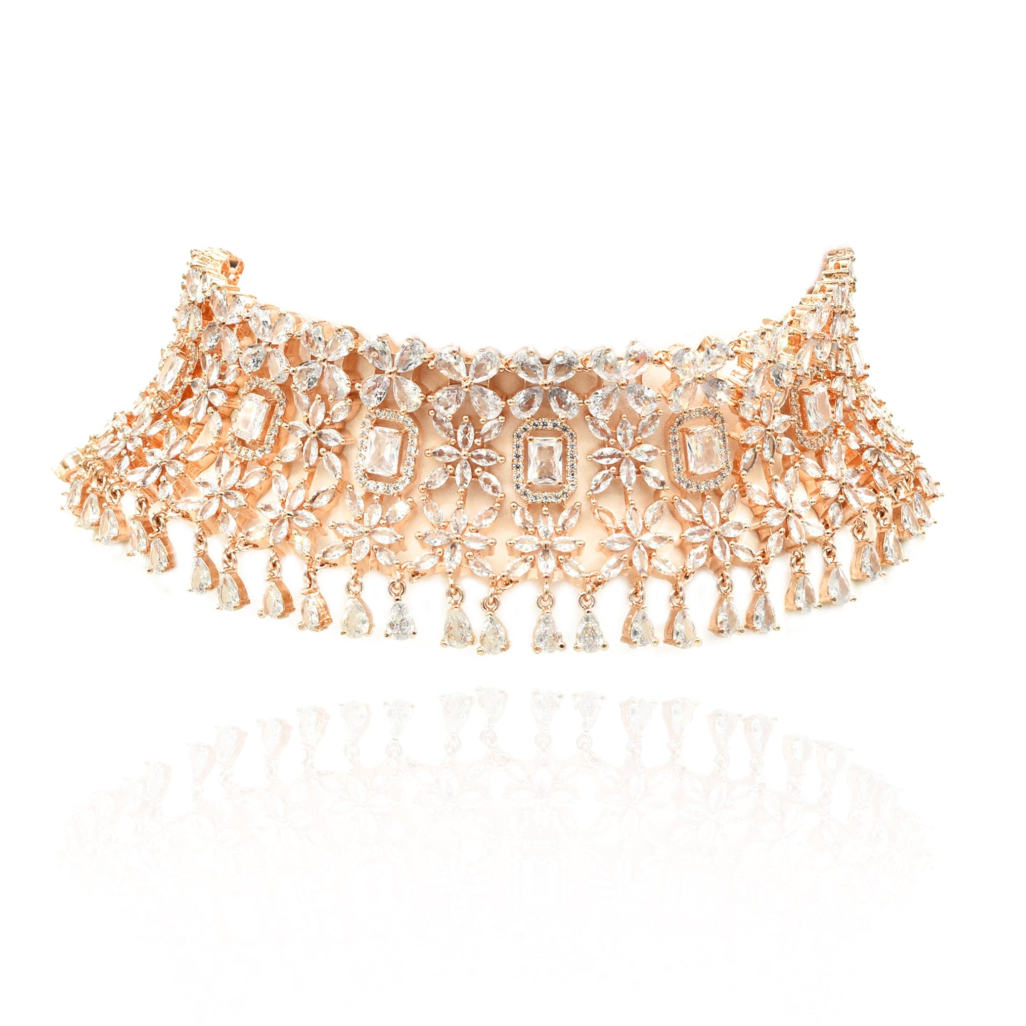Eraya Rose Gold American Diamond Choker Set - the pashm