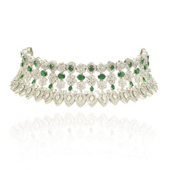 Rubah Green American Diamond Floral Choker Set - The Pashm