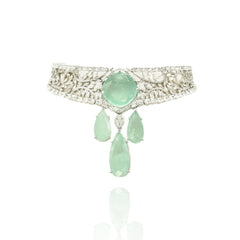 Amisha Mint Green Stone American Diamond Choker Necklace - The Pashm