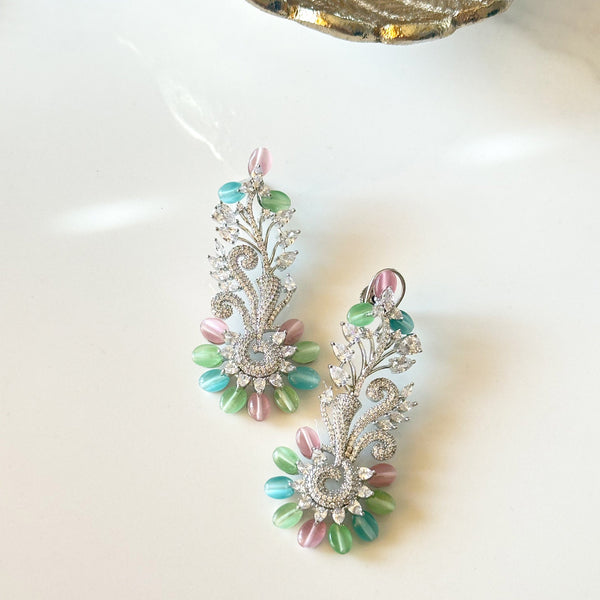 Mia Beaded Floral Earrings YBlue Green - The Pashm