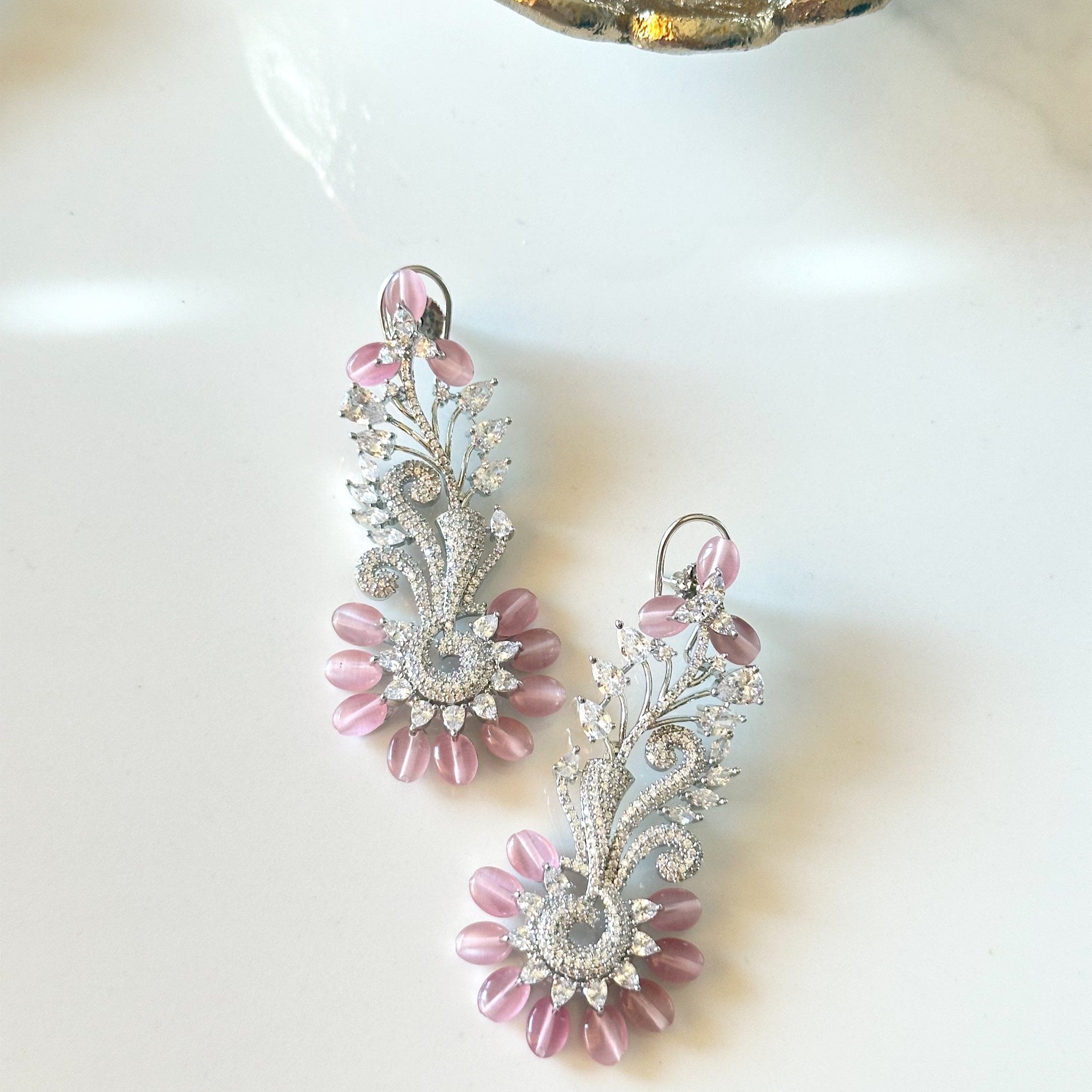 Mia Beaded Floral Earrings Pink - The Pashm