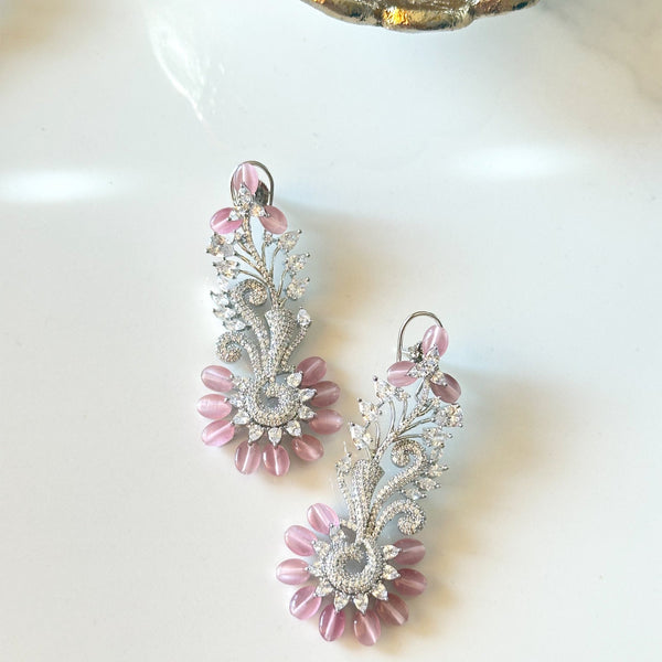 Mia Beaded Floral Earrings Pink - The Pashm