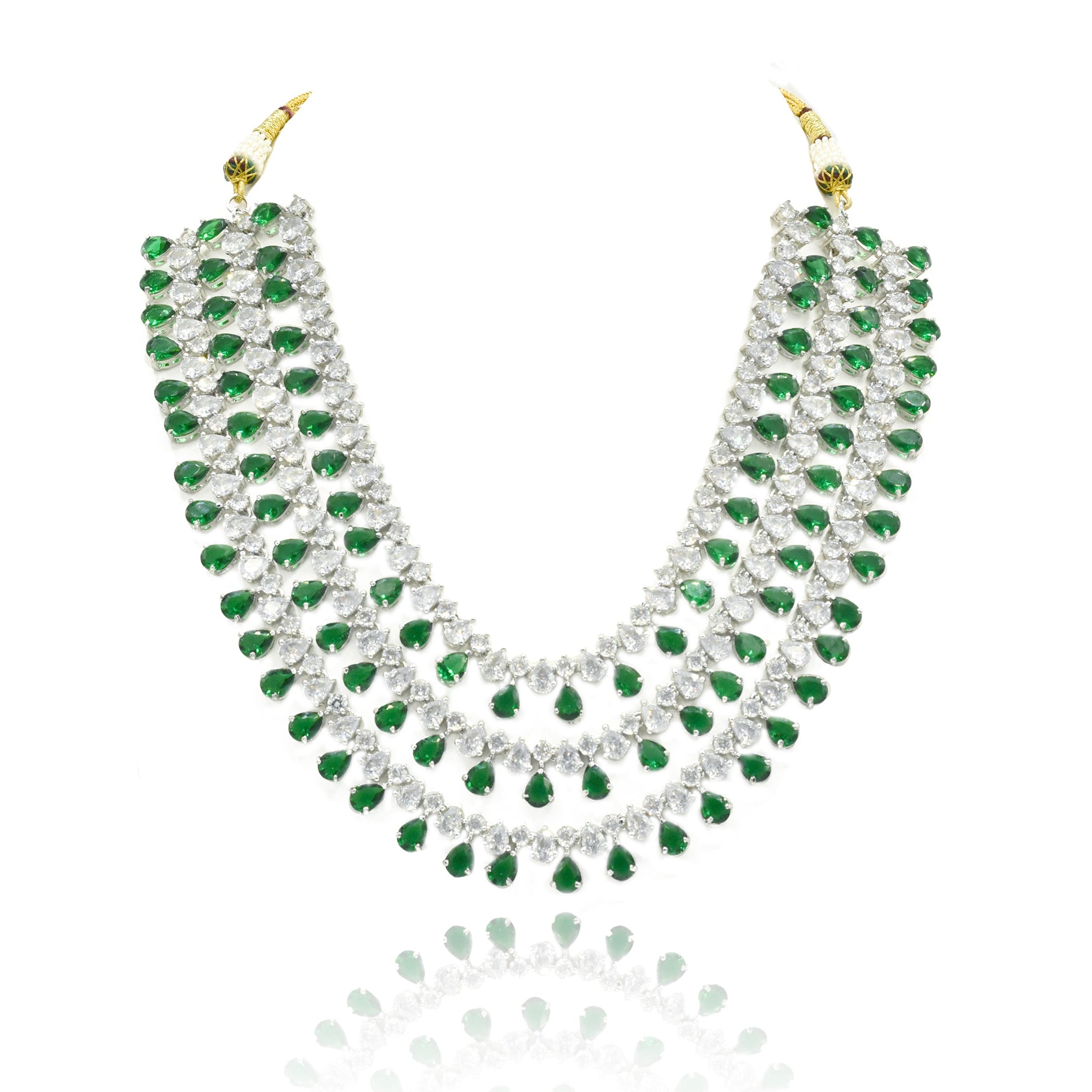 Ruma Emerald Green Layered Bridal Necklace Set - The Pashm