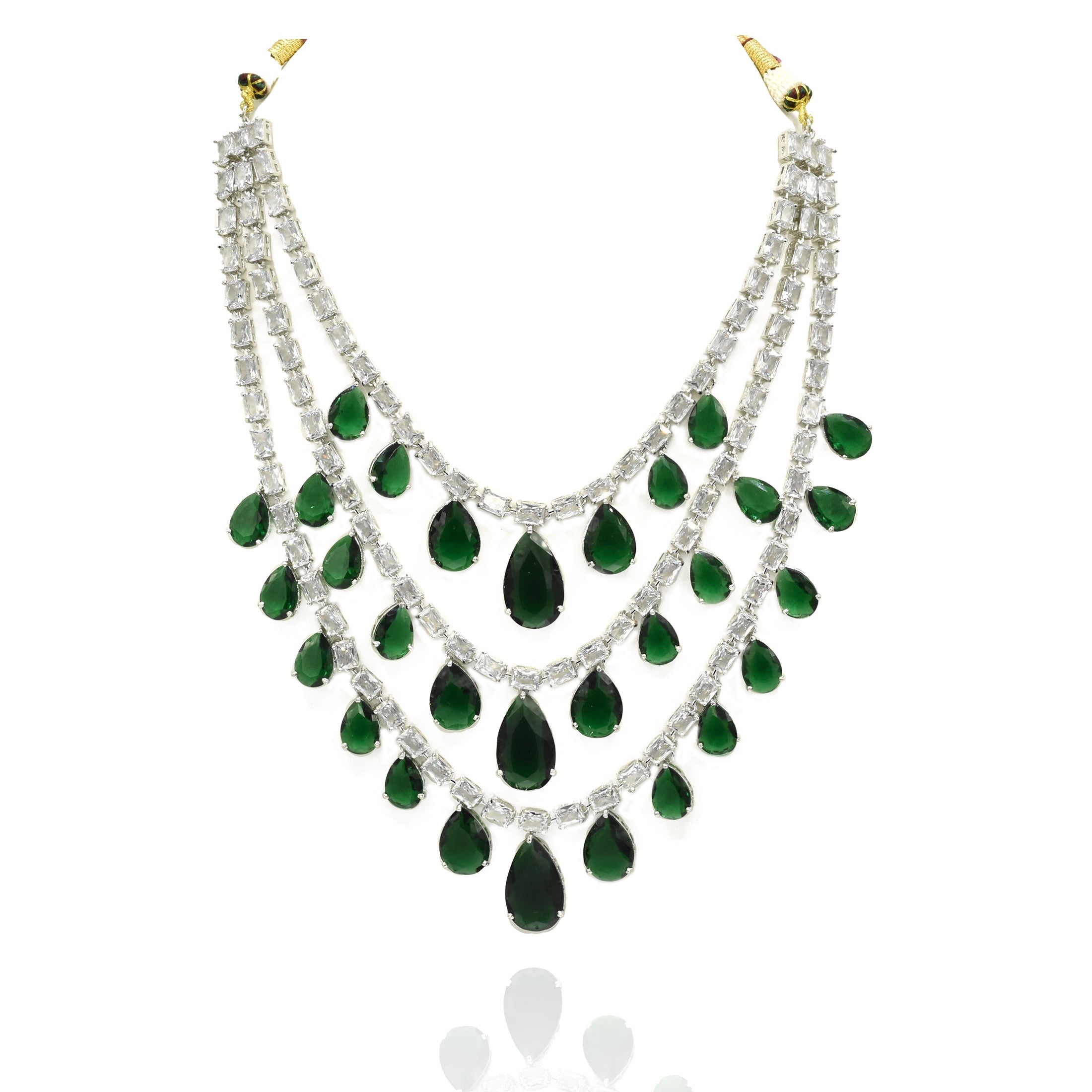Maham Emerald Green Layered American Diamond Necklace Set - the Pashm