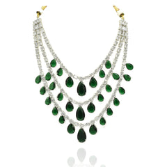 Maham Emerald Green Layered American Diamond Necklace Set - the Pashm