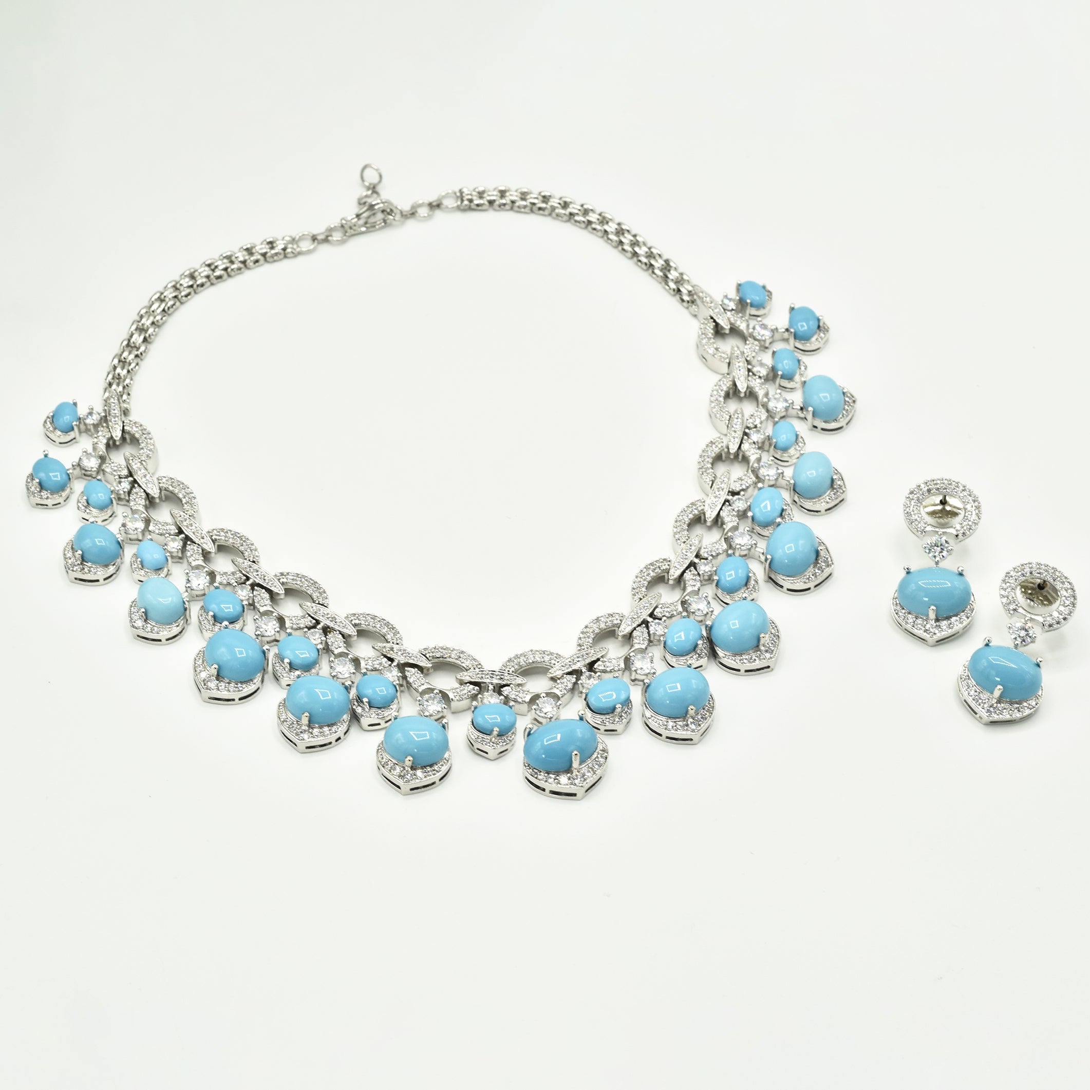 Hriti Turquoise Blue Statement Necklace Set - The pashm