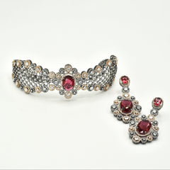 Serah Two-Tone American Diamond Choker Set Red - The Pashm