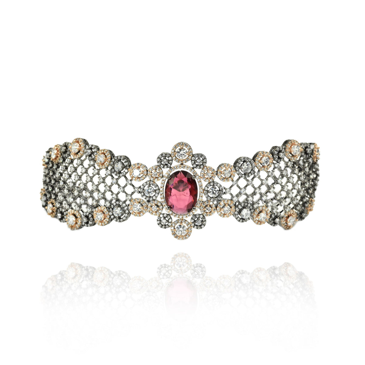 Serah Two-Tone American Diamond Choker Set Red - The Pashm
