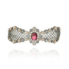 Serah Two-Tone American Diamond Choker Set Red - The Pashm