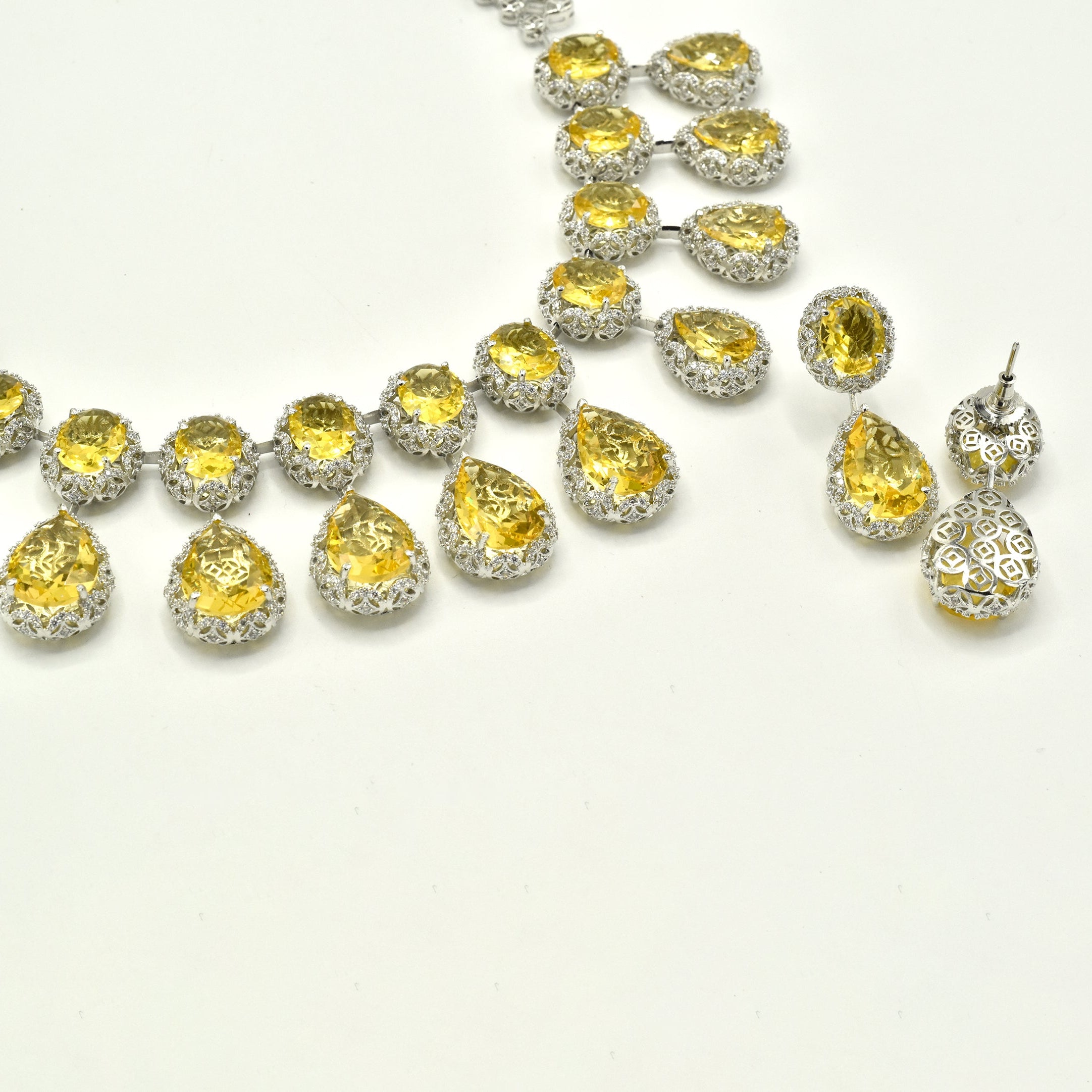Keyara Yellow Crystal Drop Statement Necklace Set - The Pashm