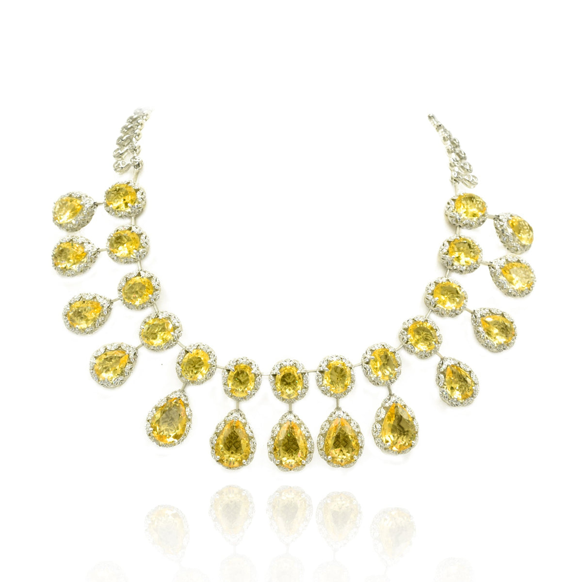 Keyara Yellow Crystal Drop Statement Necklace Set - The Pashm