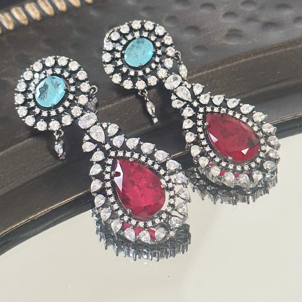 Vanya Antique Diamond Earrings Sky Blue Red - The Pashm