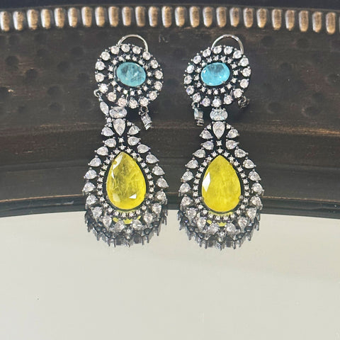 Vanya Antique Diamond Earrings Sky Blue Yellow - The Pashm