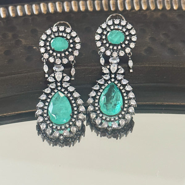 Vanya Antique Diamond Earrings Green - The Pashm