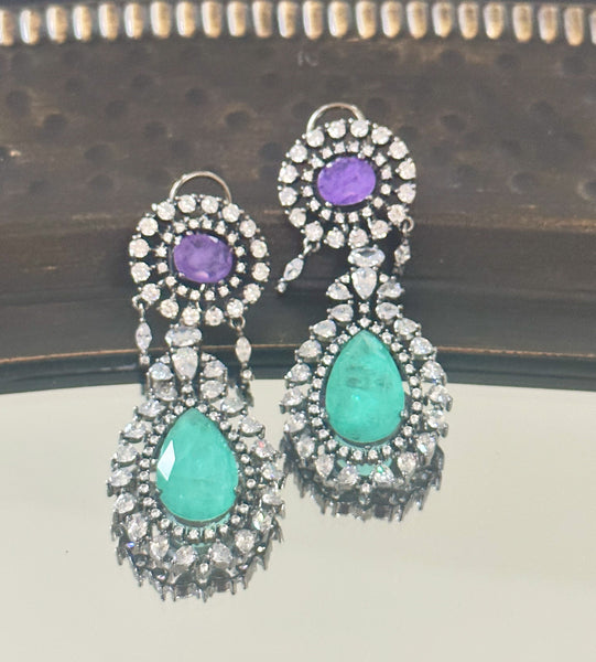 Vanya Antique Diamond Earrings Purple Mint - The Pashm