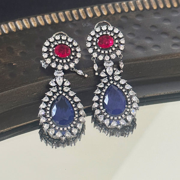 Vanya Antique Diamond Earrings Red Blue - The Pashm