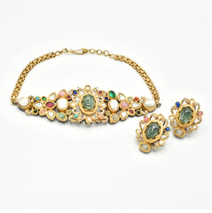 Azira Antique Gold Multicolor Gemstone Statement Choker - The Pashm