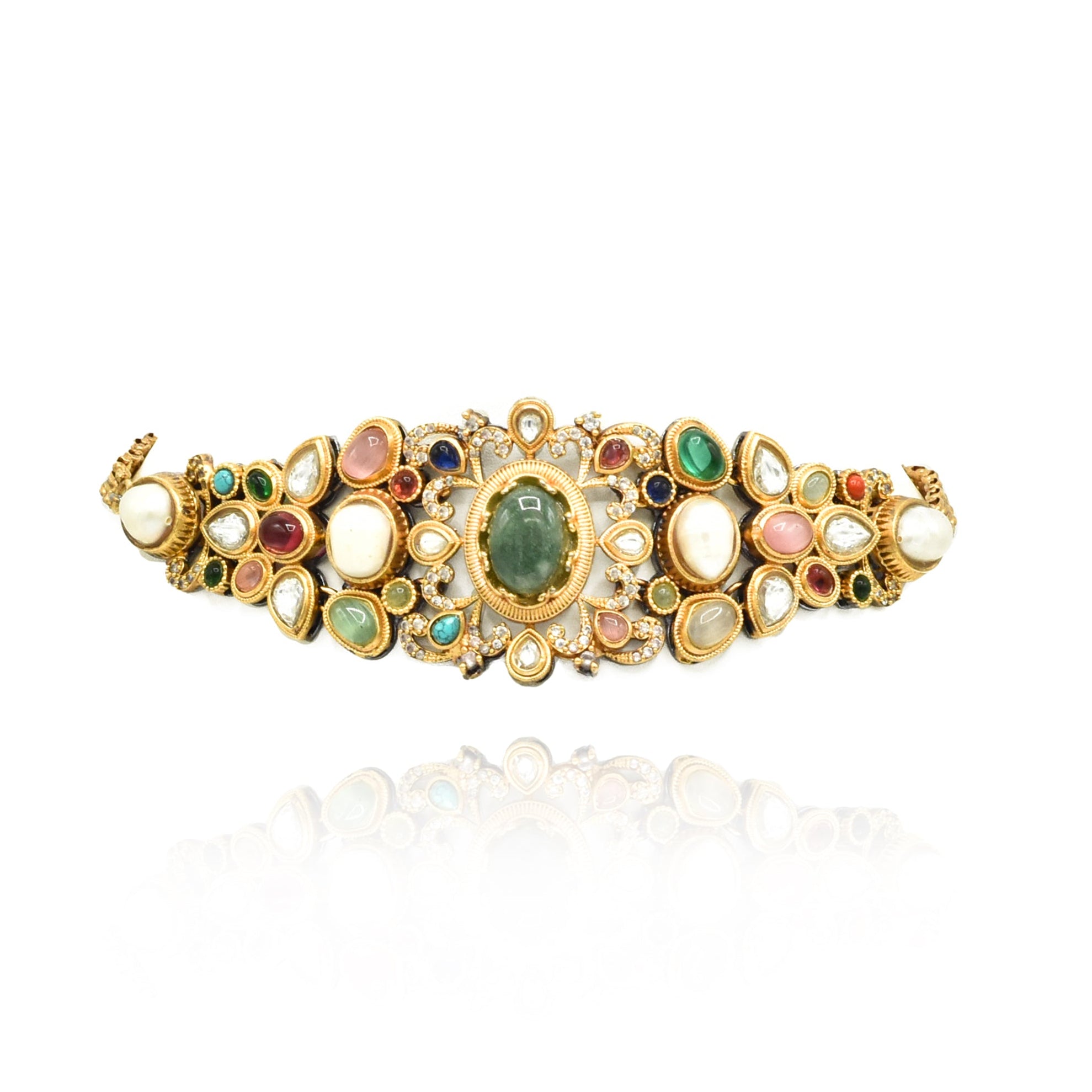 Azira Antique Gold Multicolor Gemstone Statement Choker - The Pashm