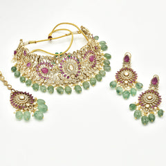 Meera Emerald Drop Polki Bridal Choker Set - The Pashm