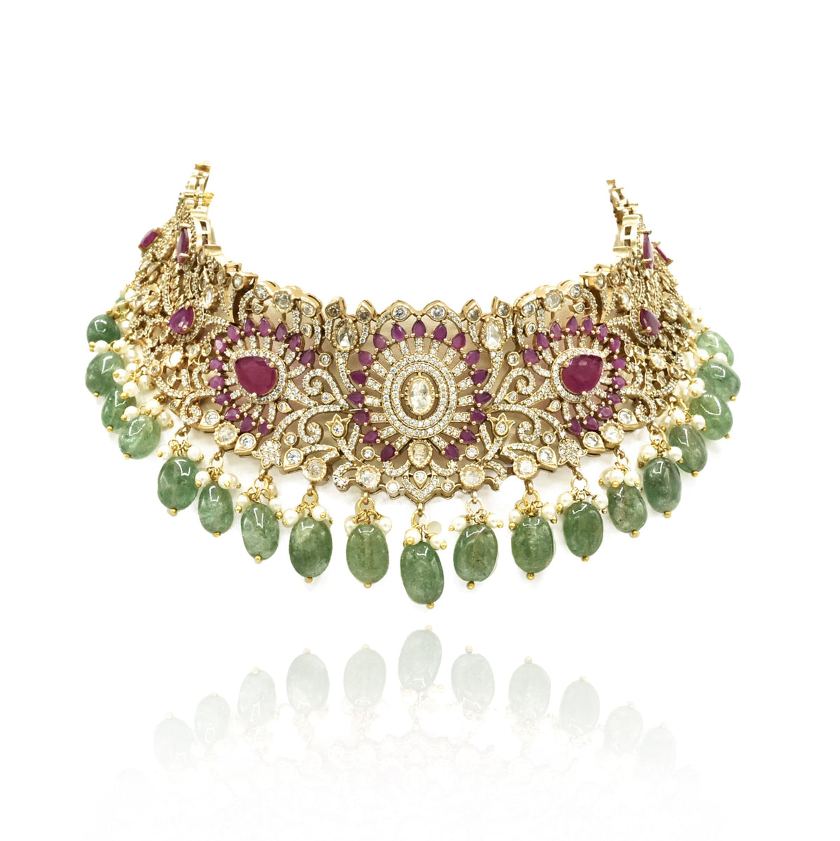 Meera Emerald Drop Polki Bridal Choker Set - The Pashm