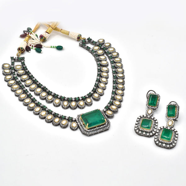 Mannar Studded Necklace Set Green - The Pashm