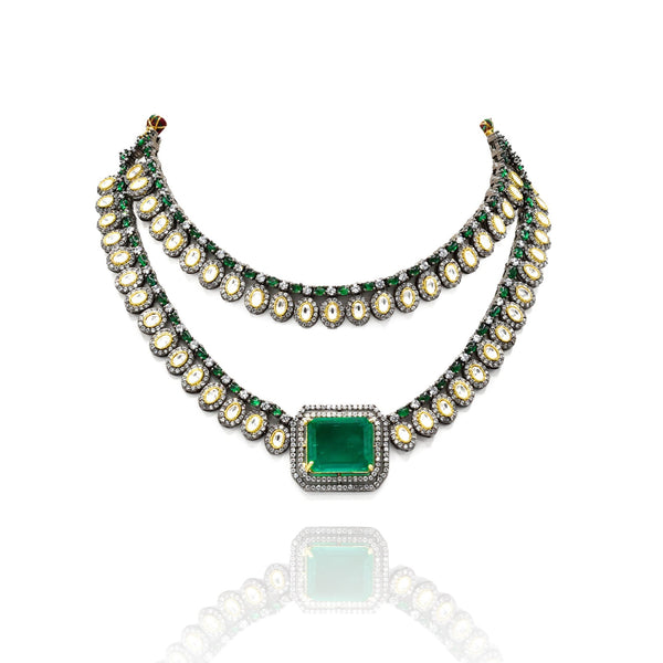 Mannar Studded Necklace Set Green - The Pashm