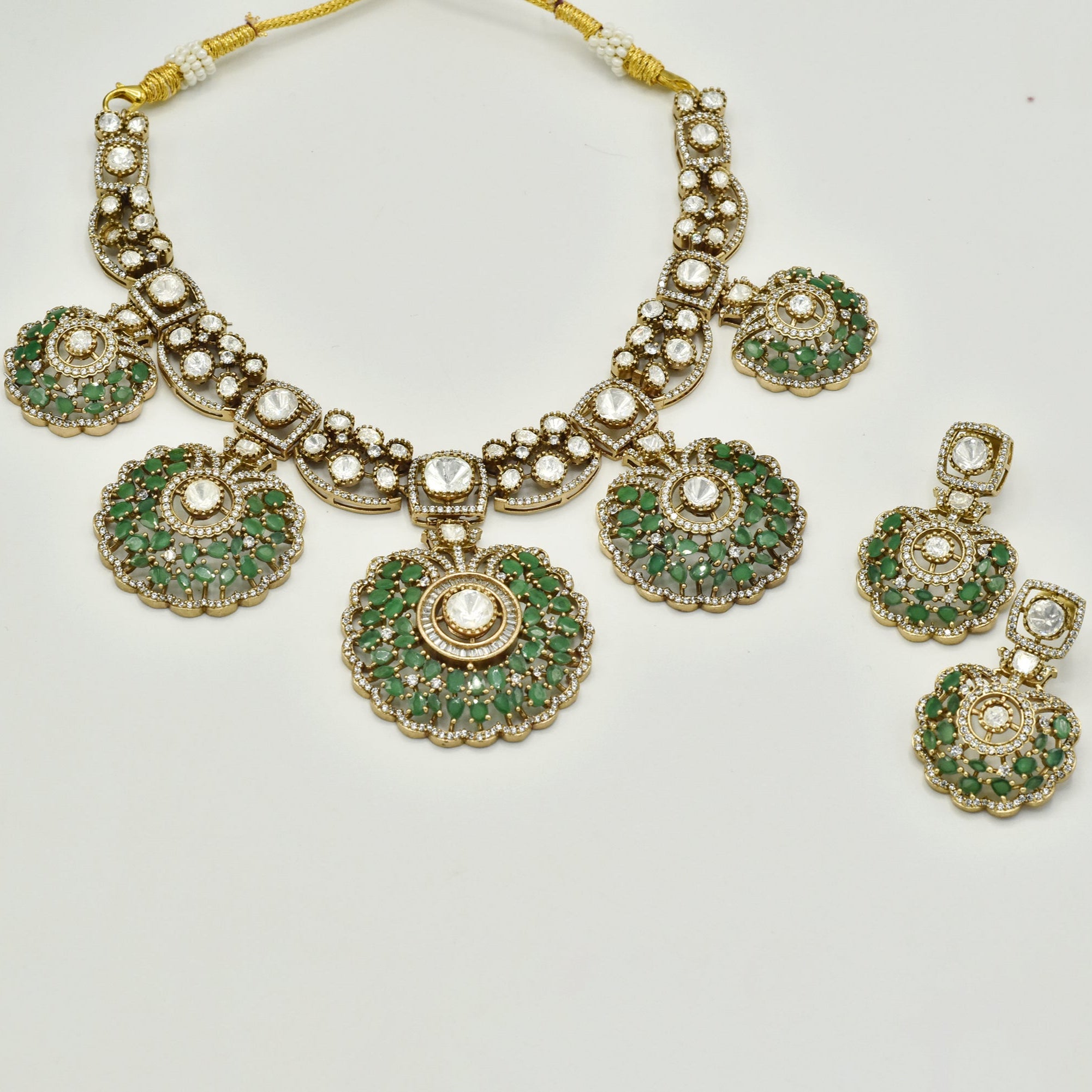 Taaj Studded Antique Set Green - The Pashm