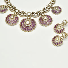 Taaj Studded Antique Set Pink - The Pashm