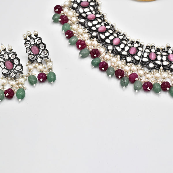Akira Antique Silver Multicolor Necklace - The Pashm